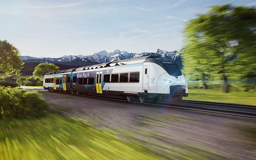 Siemens Mireo Plus H, , hydrogen trains, 2022 trains, Siemens Mobility, hydrogen-powered trains, passenger transport, railway, motion blur, Siemens HD wallpaper