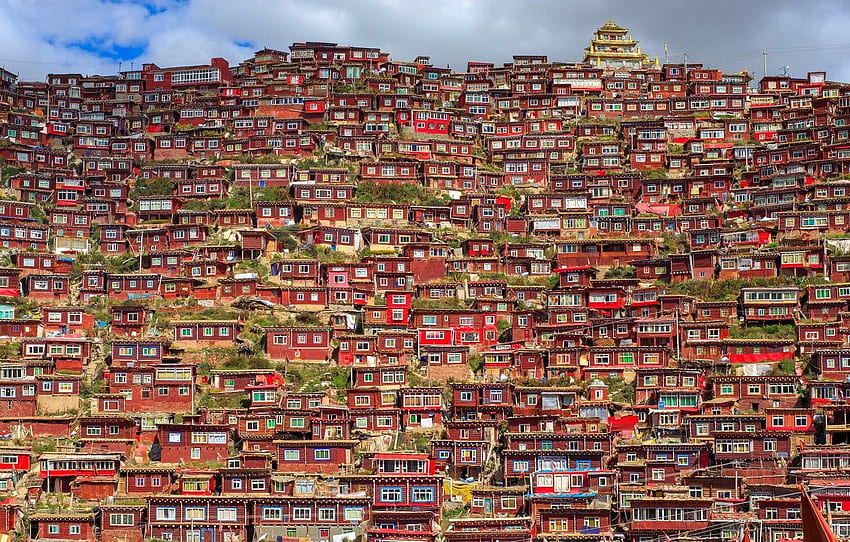 Cina, Sichuan, Larung Gar, città buddista tibetana per , sezione город, Buddismo tibetano Sfondo HD
