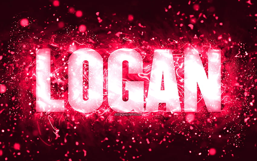 Happy Birtay Logan, , luzes de neon rosa, nome Logan, criativo, Logan Happy Birtay, Logan Birtay, nomes femininos americanos populares, com nome Logan, Logan papel de parede HD