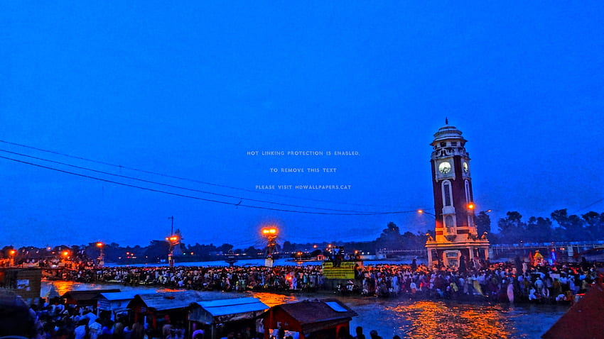 wieczór nad rzeką Ganga świeci na niebiesko zegar Tapeta HD