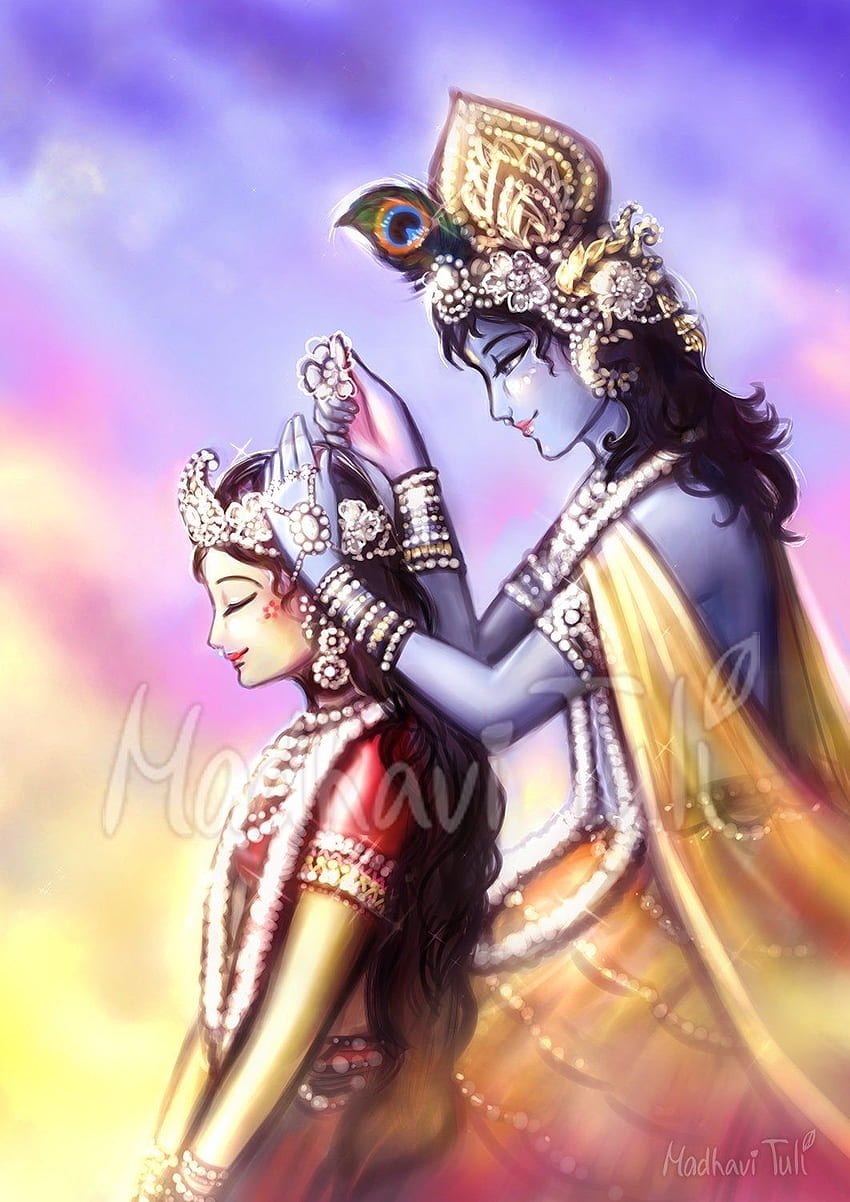 Shri Krishna decorating beautiful hair of Shri Radha . Etsy in ...