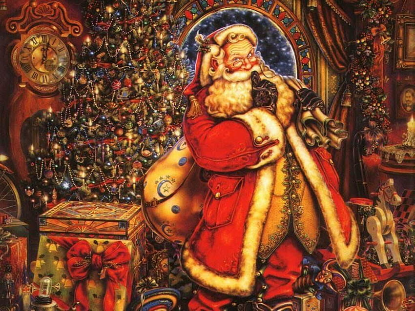 크리스마스!!. 빈티지 크리스마스 카드, 산타 클로스, 빈티지 크리스마스, 올드 크리스마스 HD 월페이퍼