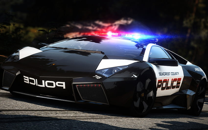 Cop Car, black, wide, racing, car, cop, police, sportcar, need for speed, video game, hot pursuit, lamborghini HD wallpaper