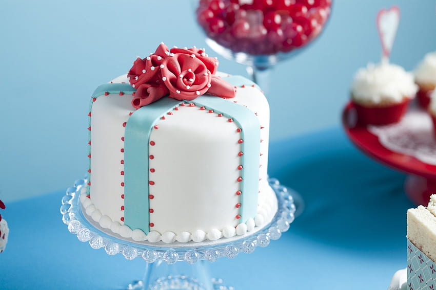 เค้กแฟนซี ฟ้า หวาน ขาว ของหวาน สวยงาม เค้ก นามธรรม ดอกไม้ แฟนซี เบเกอรี่ ฟรอสติ้ง วอลล์เปเปอร์ HD