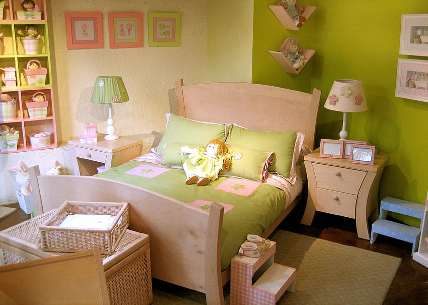 Children, Interior, Dolls, Lights, , , Bed, Bedroom, Bedside Table, Nursery, Light Fixtures HD wallpaper