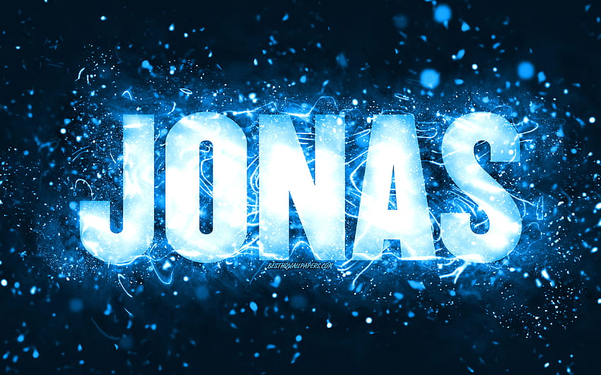 Happy Birtay Jonas, , blue neon lights, Jonas name, creative, Jonas Happy Birtay, Jonas Birtay, popular american male names, with Jonas name, Jonas HD wallpaper