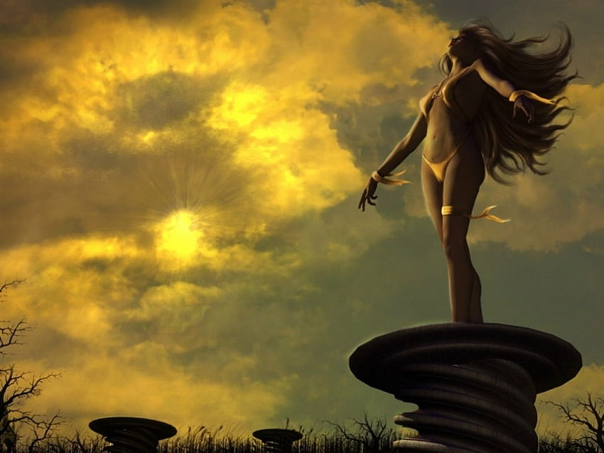 Sunset Girl, Dame, Fantasie, Mädchen, Frau, Sonnenuntergang, weiblich HD-Hintergrundbild