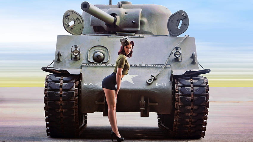 第二次世界大戦, M4 シャーマン, 戦車, ピンナップ, 模型, 女性, 第二次世界大戦 高画質の壁紙