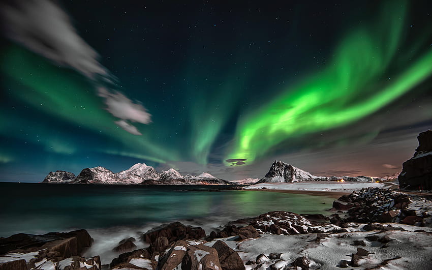 przyroda, arktyka, zorza polarna, , Ultra 16:10, panoramiczny, arktyczny kraj Tapeta HD