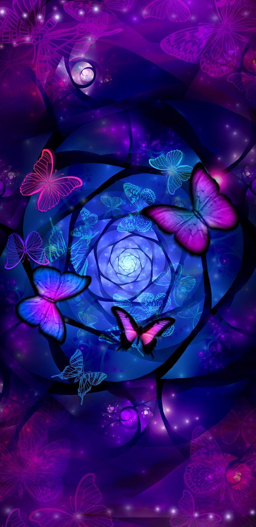 Rosa Púrpura Azul Mariposa Mariposa fondo de pantalla del teléfono