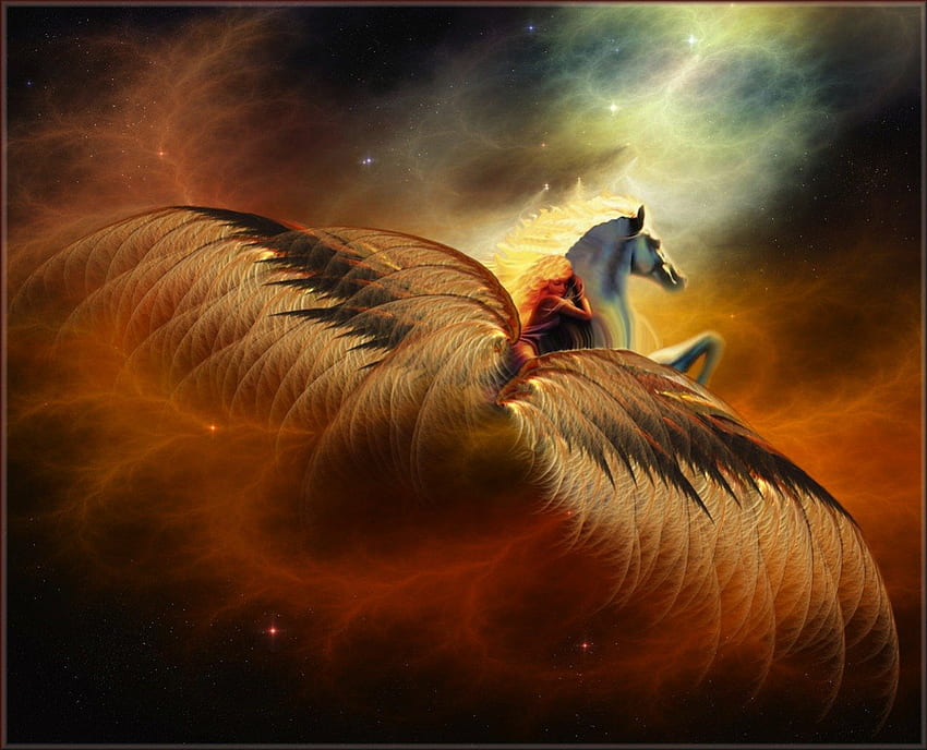 Bir Meleğe Yuva Denildiğinde, melek, at, gökyüzü, fantezi HD duvar kağıdı