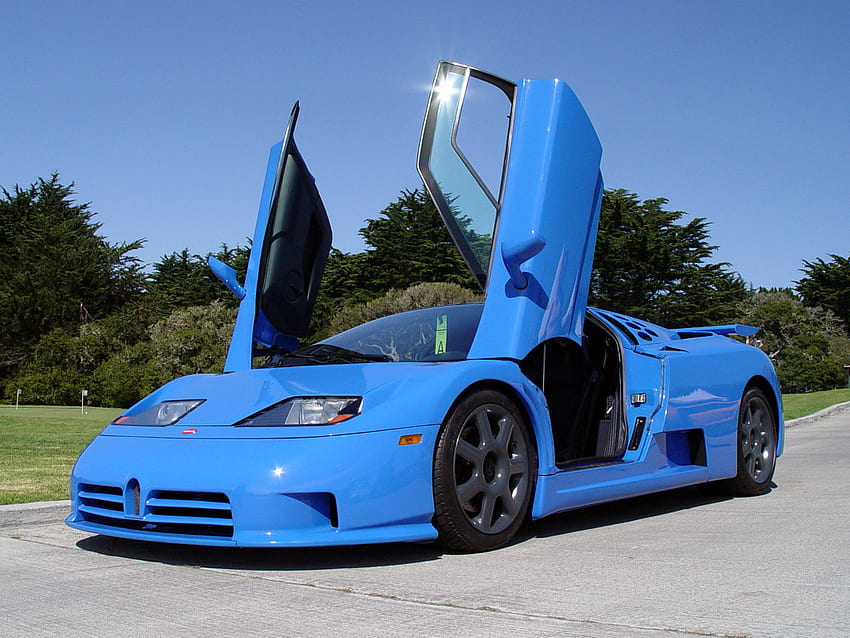 Bugatti EB110, azul, portas laterais, eb110, bugatti, carro esporte papel de parede HD