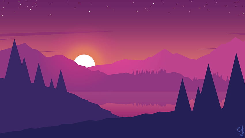 Purple Minimal Mountain มินิมอลสีชมพูและสีม่วง วอลล์เปเปอร์ HD