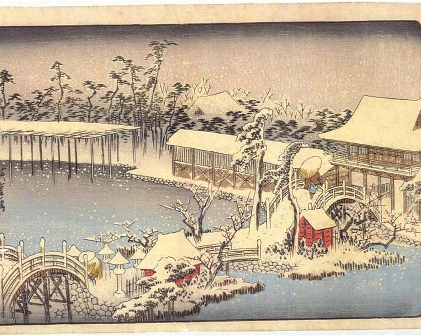 Ukiyo E Tag : Hiroshige Kameido Shrine Snow Large Print, Blok Kayu Jepang Wallpaper HD