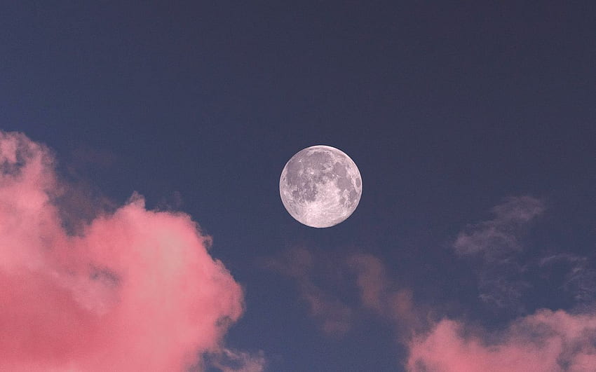 ดวงจันทร์ เมฆ ชมพู ท้องฟ้า พระจันทร์เต็มดวง ไวด์สกรีน 16:10 พื้นหลัง วอลล์เปเปอร์ HD