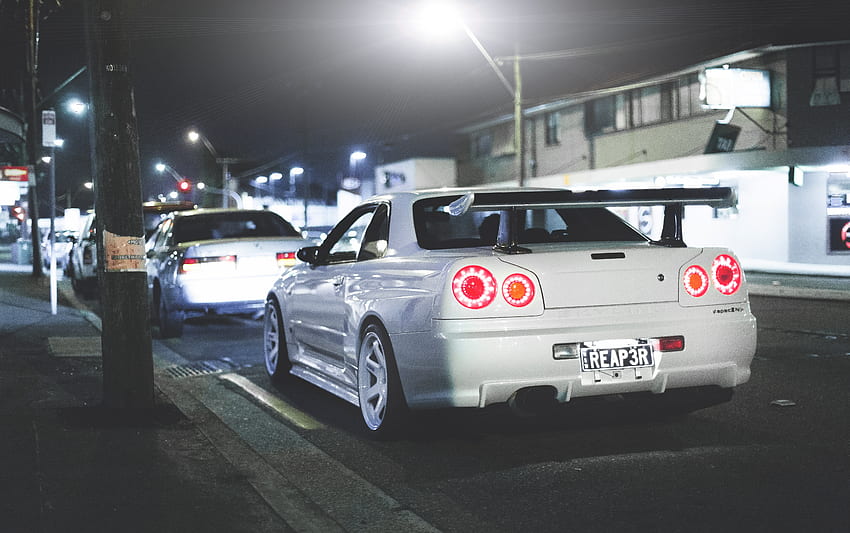 R34, Nissan, Cars, Back View, Rear View, Gt-R, Skyline HD wallpaper