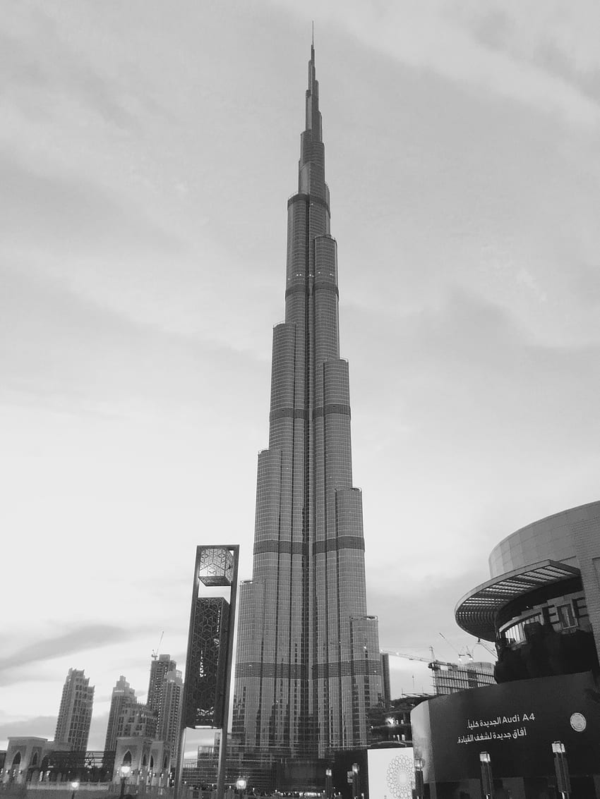 stock di b amp w, bianco e nero, burj khalifa, Dubai in bianco e nero Sfondo del telefono HD