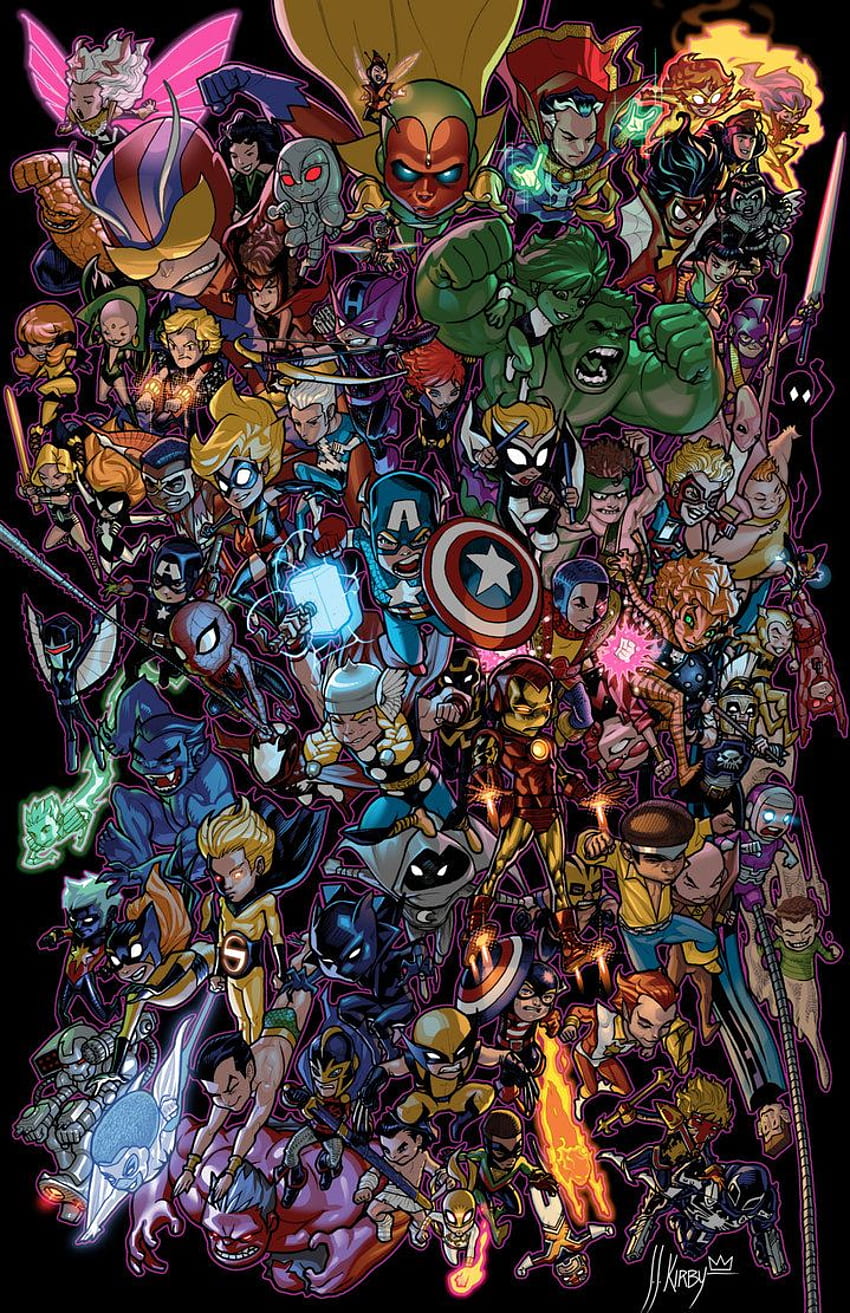 P'tits Vengeurs. Avengers , Bandes dessinées Marvel , Super-héros , Marvel Sticker Bomb Fond d'écran de téléphone HD