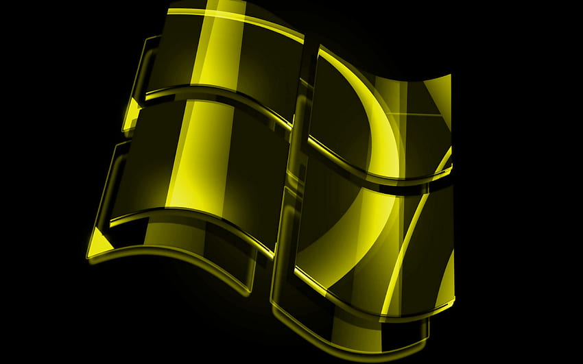 Windows yellow logo, yellow backgrounds, OS, Windows glass logo, artwork, Windows 3D logo, Windows HD wallpaper