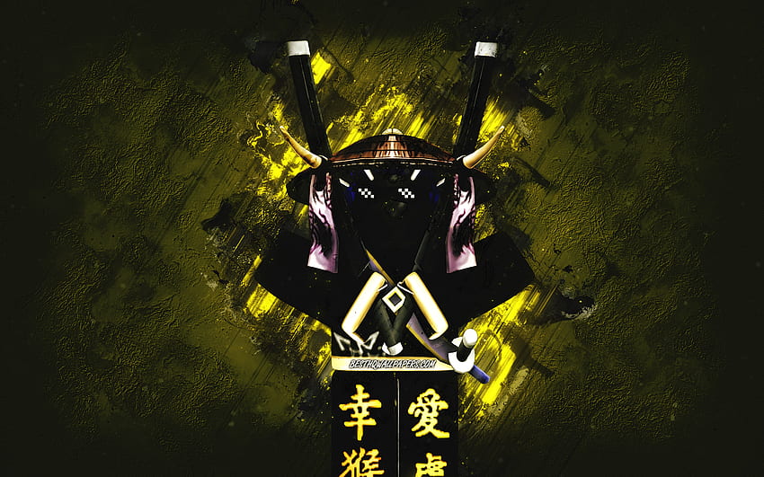 Ninja, Roblox, latar belakang batu kuning, karakter Roblox, Ninja Roblox, seni grunge, karakter Ninja Wallpaper HD