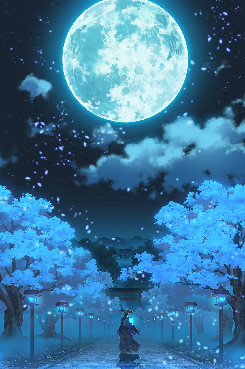 Full Moon Aesthetic Anime, Blue Moon Anime HD phone wallpaper