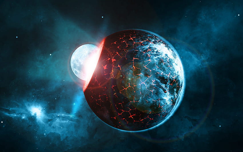 Planets Space Blue Red Collision Stars, Outer Space Red HD wallpaper