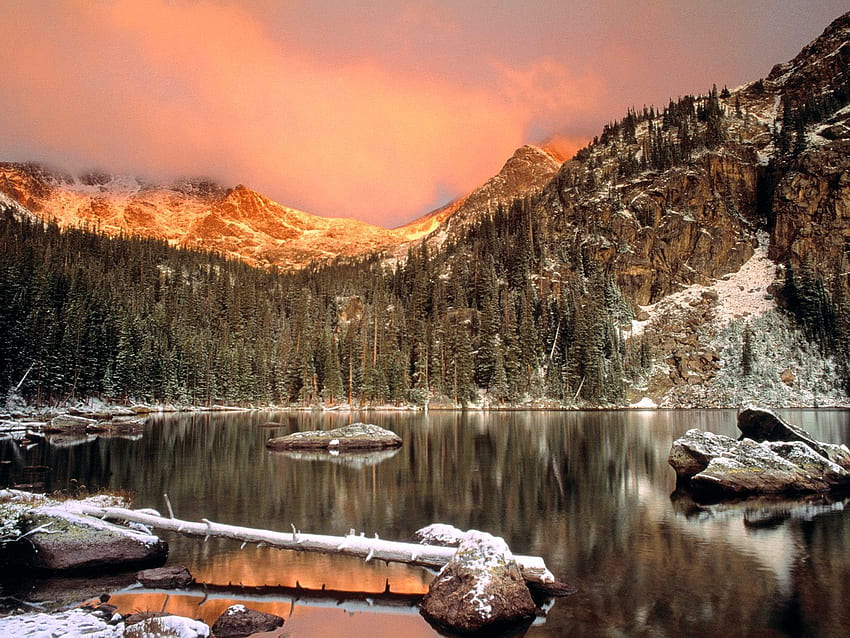Alam, Air, Batu, Pegunungan, Danau, Log, Colorado Wallpaper HD