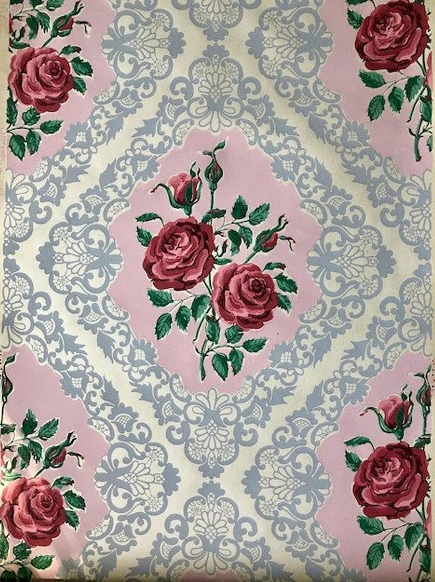 Vintage - Pink roses Gray Lace 1940's HD phone wallpaper