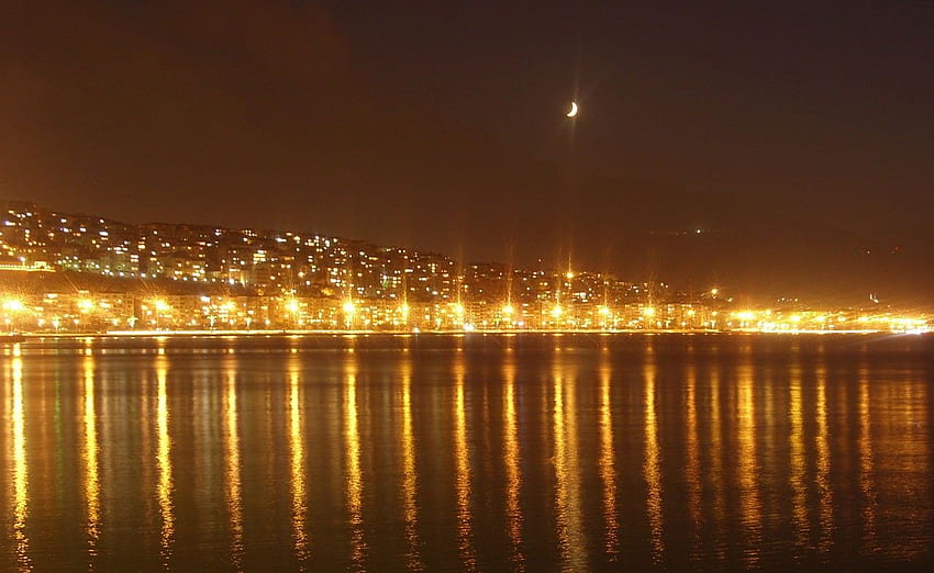 City Sea Night Turkey Izmir Beach iPhone - Izmir HD wallpaper