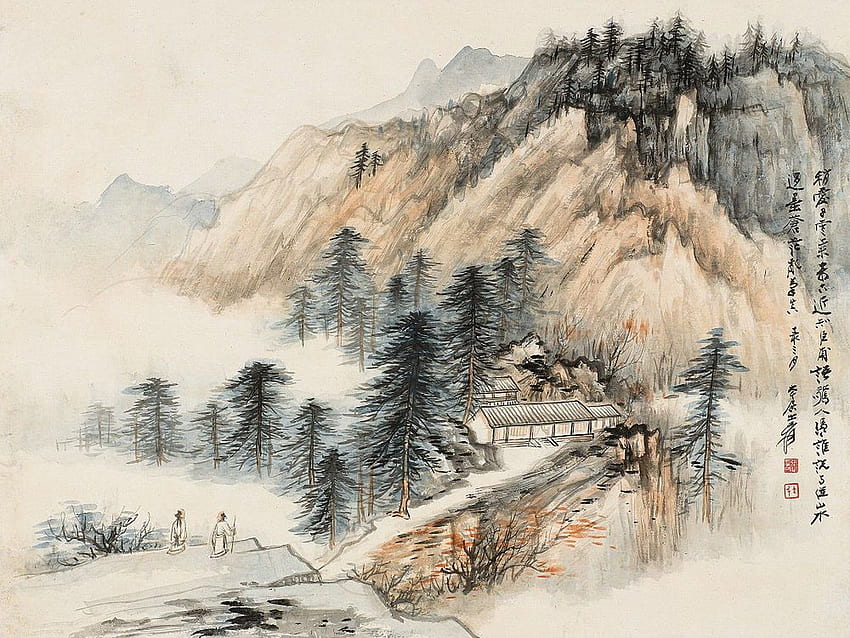 Gunung: Gunung Seni Lukisan Cina Jepang Asia Wallpaper HD