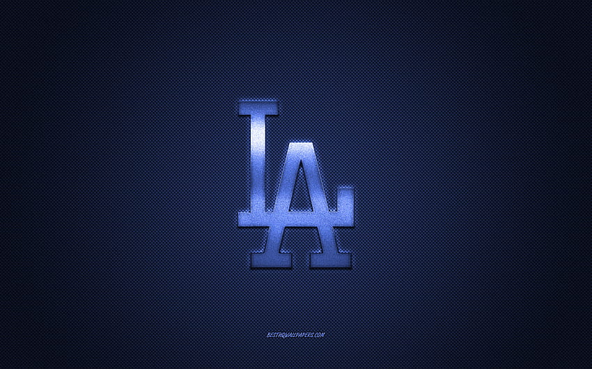 ロサンゼルス・ドジャースのエンブレム、アメリカの野球クラブ、青いロゴ、MLB、ロサンゼルス・ドジャースの記章、野球、ロサンゼルス、アメリカ、ロサンゼルス・ドジャース 高画質の壁紙