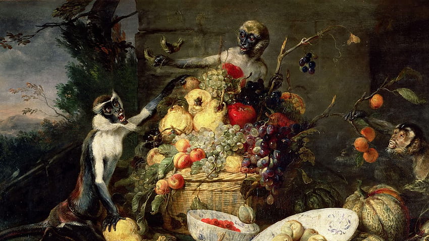 frans snyders, monkeys stealing fruit, Baroque Art HD wallpaper