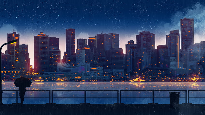 Anime Scenery City Buildings Silhouette , Anime 7680X4320 HD wallpaper