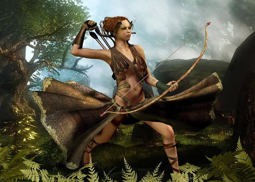 Bow and Arrows, arrows, abstract, fantasy, archer, trees, bow HD wallpaper