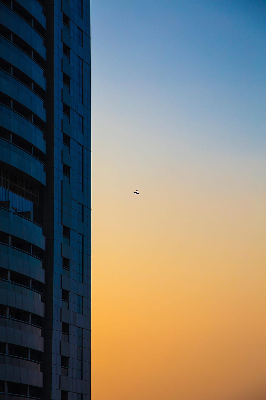 Dawn, Skyscraper, Minimalism, Plane, Airplane HD phone wallpaper
