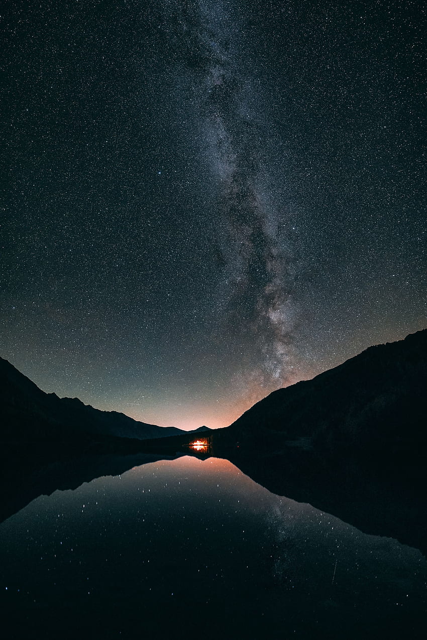 Nature, Stars, Night, Lake, Reflection, Starry Sky, Milky Way HD phone wallpaper