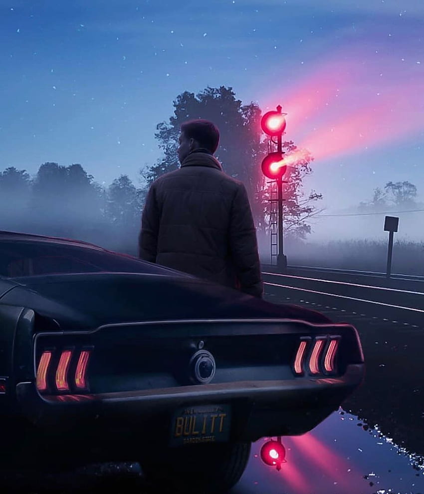 Night Waiting red lights american muscle car futuristic design 3D digital artwork 80s ford mustang in 2020. Retro samochody, Mustang , Retro futurystyczny, Neon Mustang Tapeta na telefon HD