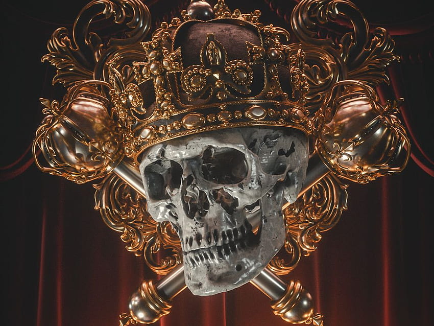 crown on skull, golden crown, head, , , background, 22e0da, Skull Head HD wallpaper