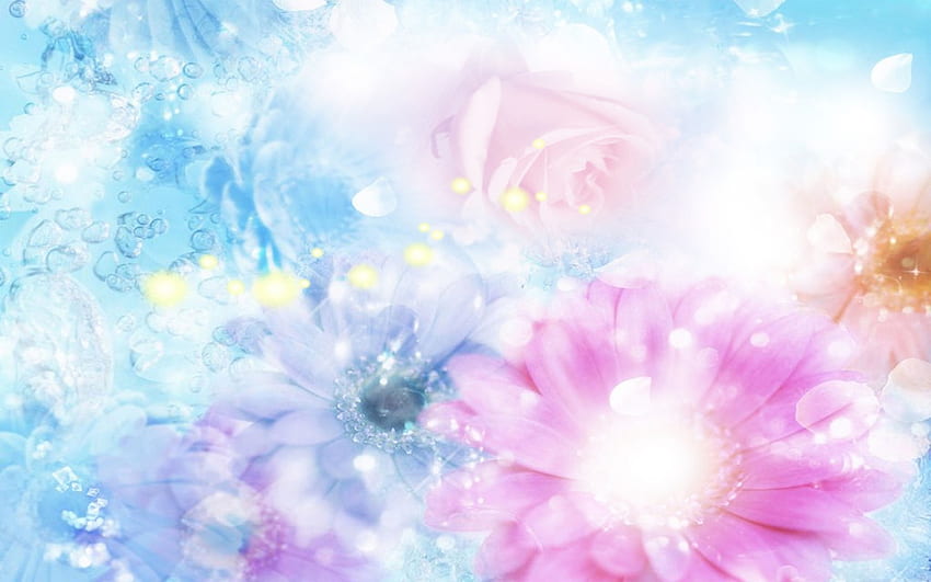 Ksenia auf Blumen. Blauer Blumenhintergrund, blaue Blume, rosa und blaue Blumen, hellblaues Rosa HD-Hintergrundbild