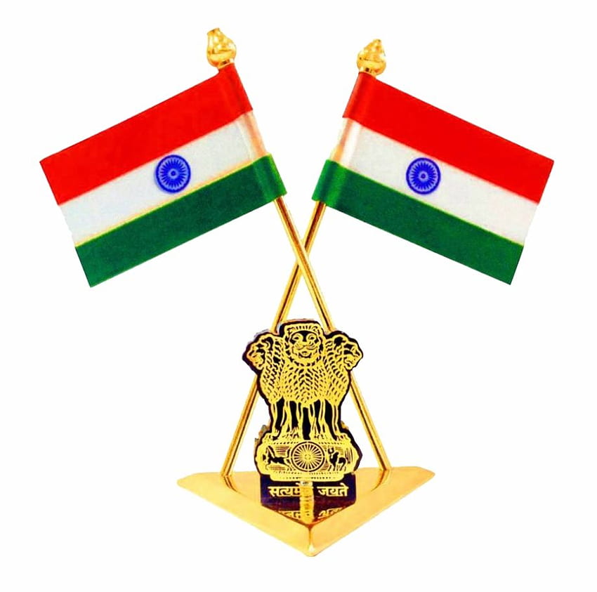 Bandiera dell'India con emblema nazionale e , emblema indiano Sfondo HD