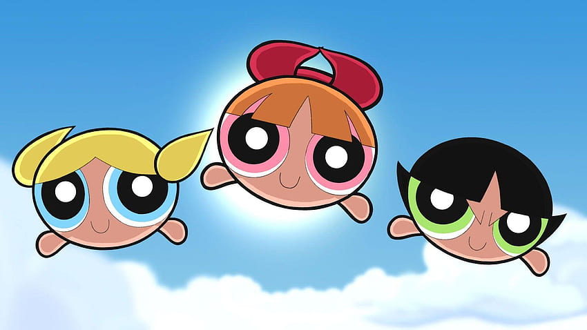 Powerpuff Girls Blossom, Bubbles and Buttercup Are Flying On Sky 애니메이션 HD 월페이퍼