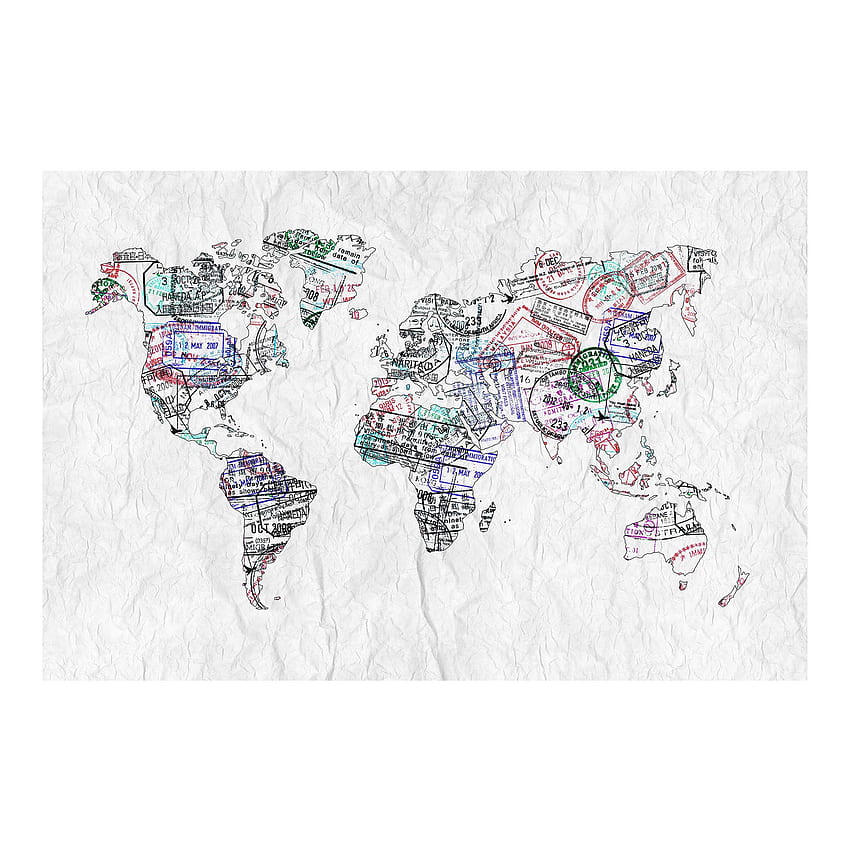 Paysage mural de carte du monde de timbre de passeport non tissé, timbres de passeport Fond d'écran de téléphone HD