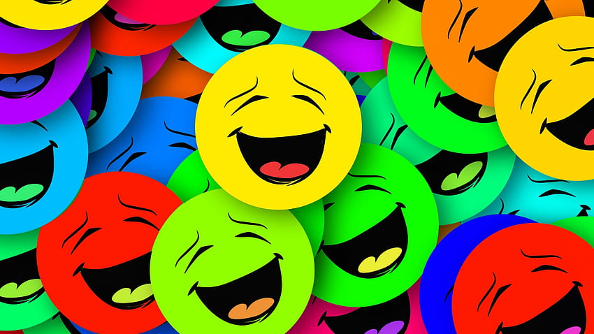 웃음, 화려한, 미소, 이모티콘, 오렌지, 핑크, 무지개, 녹색, 노란색, 빨간색, 재미있는 HD 월페이퍼