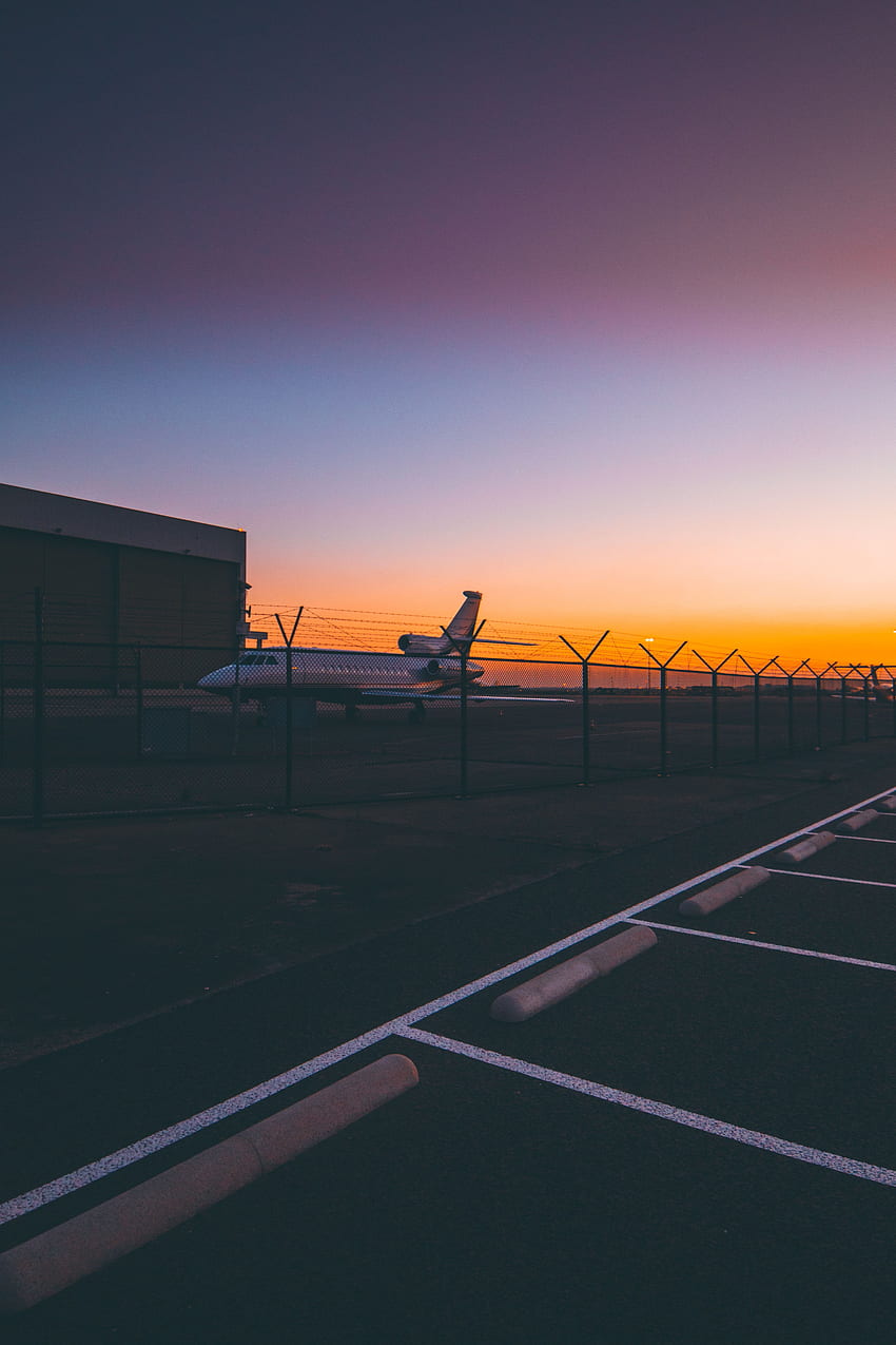 Sunset, , , Plane, Airplane, Airport, Runway HD phone wallpaper