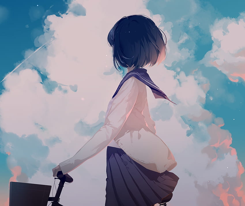 Gadis anime, asli, luar ruangan, awan Wallpaper HD