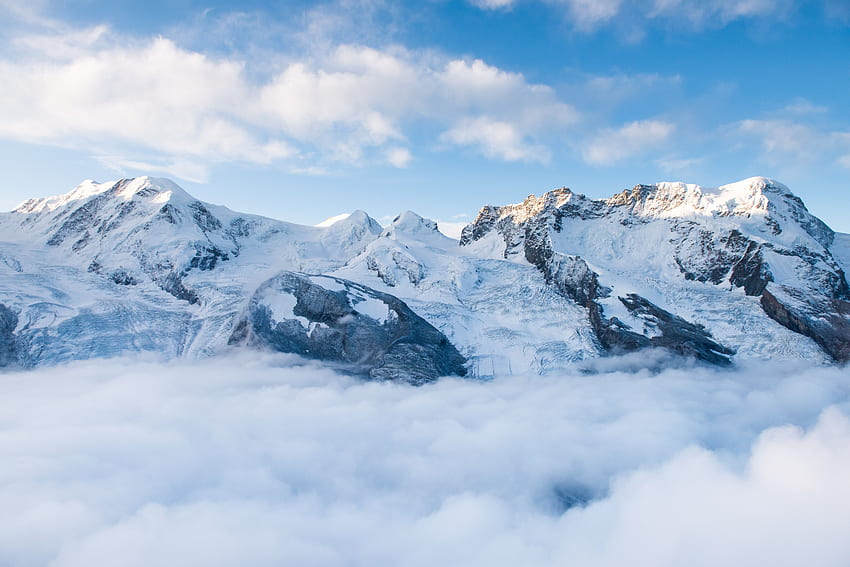 naturaleza, montañas, nubes, nieve, vértice, parte superior fondo de pantalla