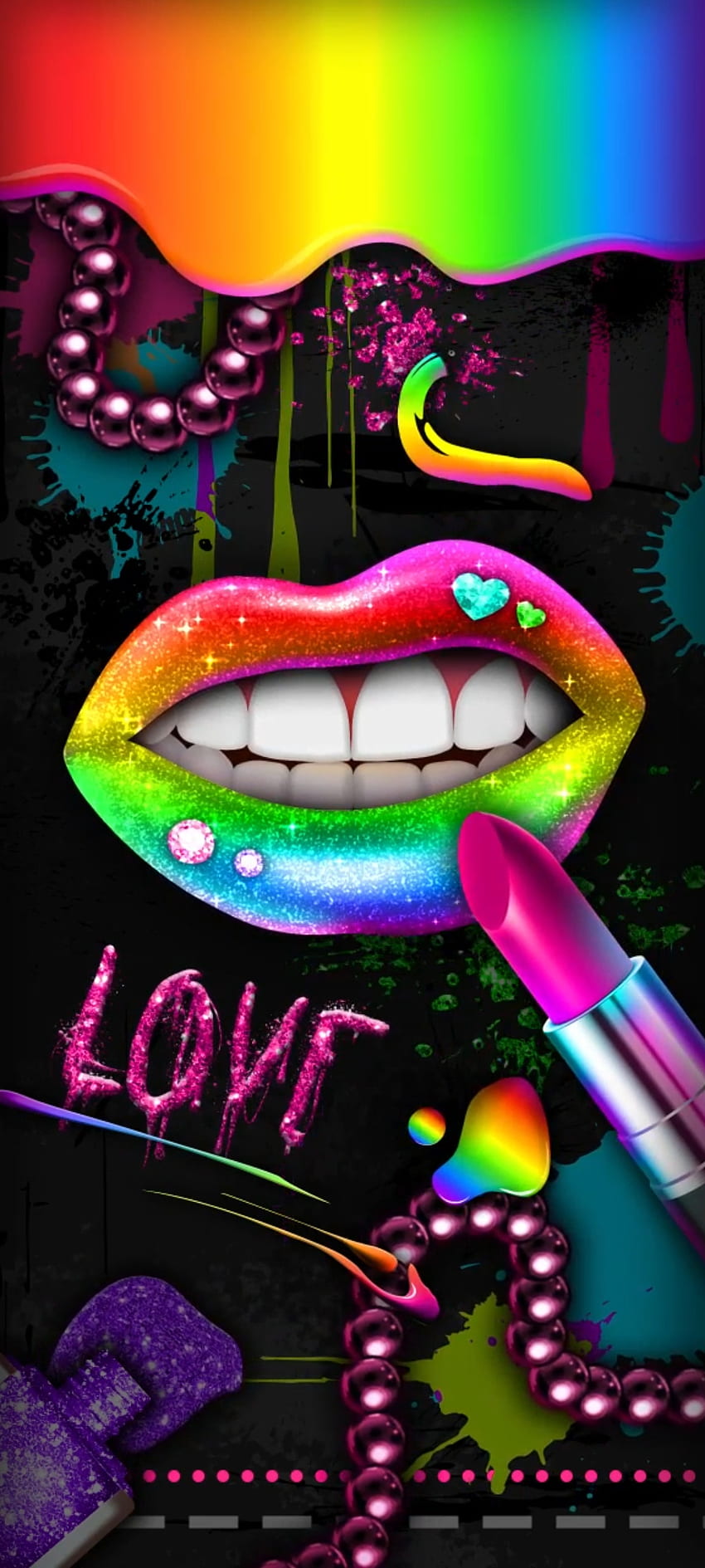 Graffiti colorful Lips, Heart, jaw, magenta, Luxury, Diamond, Premium HD phone wallpaper