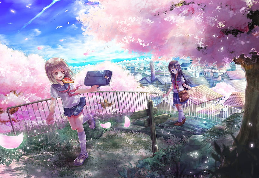 Anime Cherry Blossom, Cute Cherry Blossoms Anime Scenery HD wallpaper