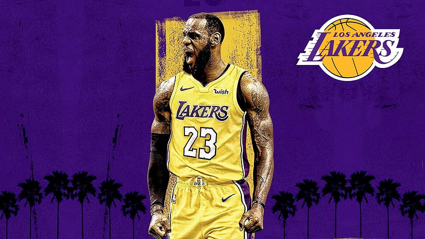 LeBron James back view, grunge art, Los Angeles Lakers, NBA, violet uniform,  HD wallpaper