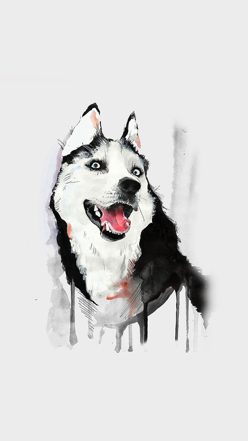 Happy Dog White Husky Animal Iillust Watercolor Sfondo del telefono HD